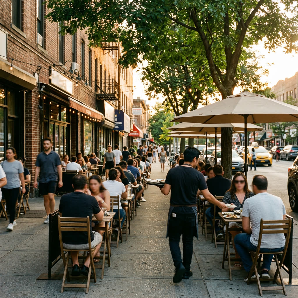 Late-August Evenings Keep New York's Sidewalk Tables Busy