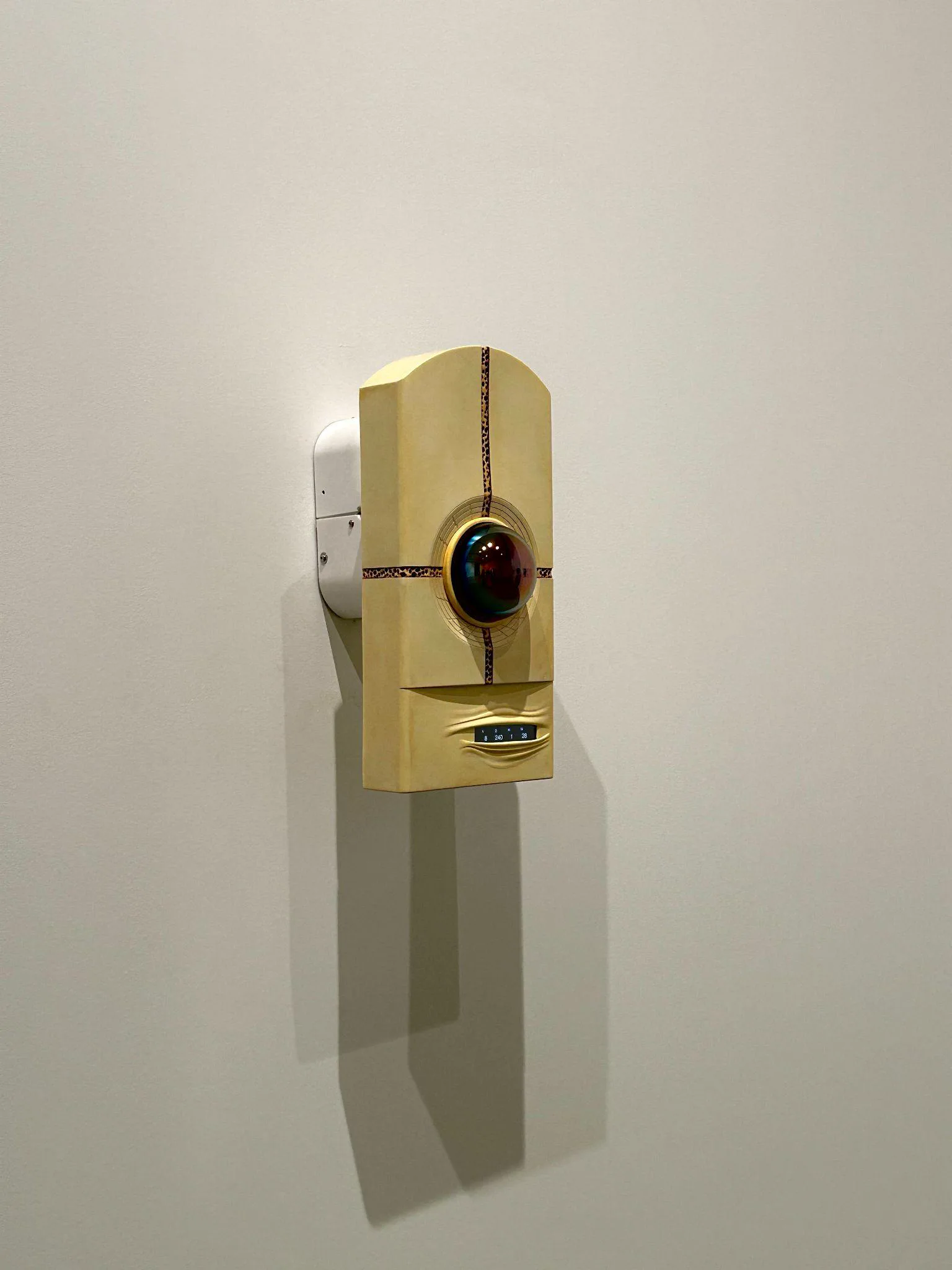 Cooper Jacoby, Estate (January 21, 2016), 2024, Thermoplastic, polarized polycarbonate, camera, LCD screen, speaker, electronics, acrylic, acrylic clear coat, and pan arm.